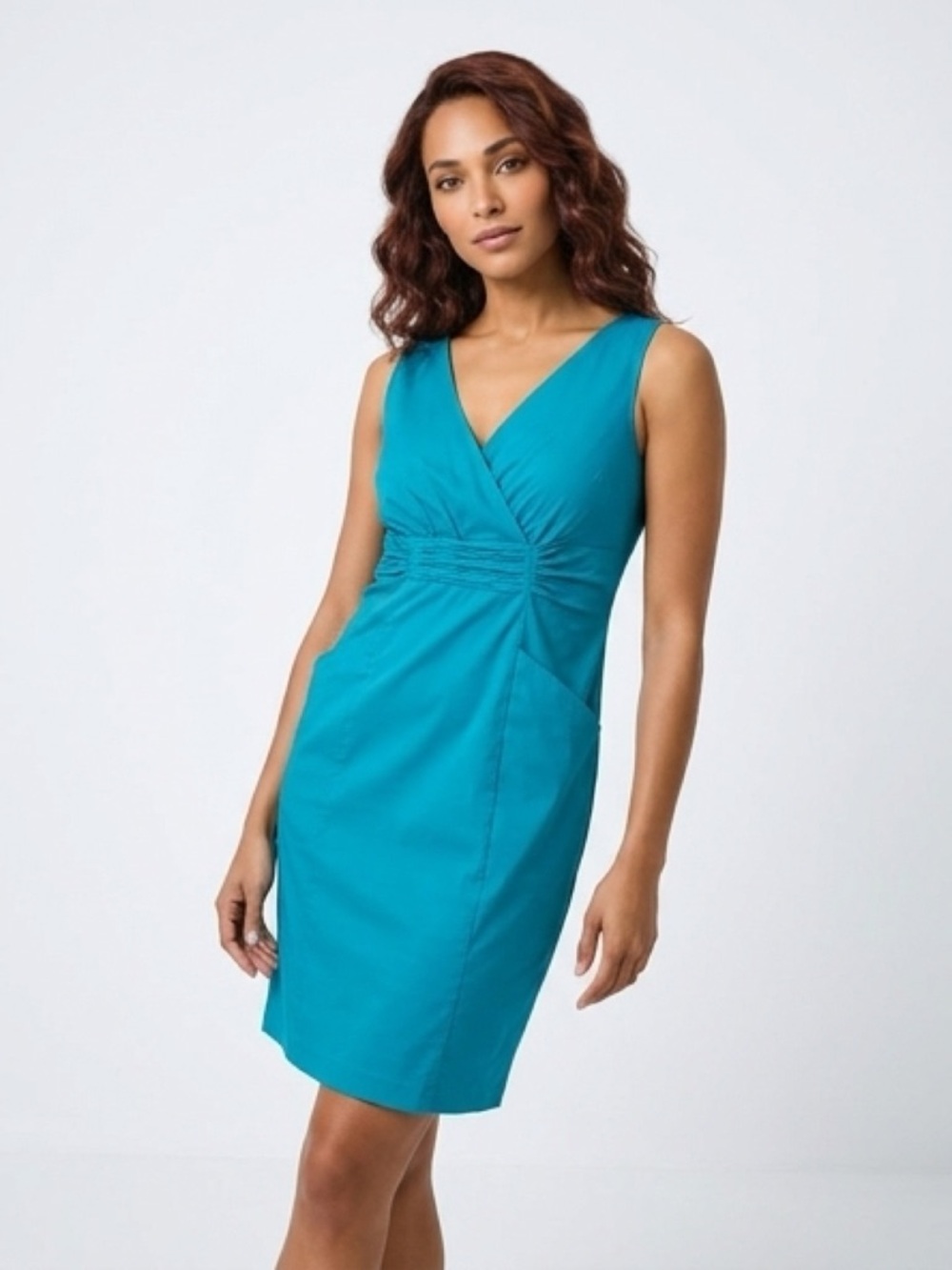 Tahari Teal Sleeveless Midi Dress